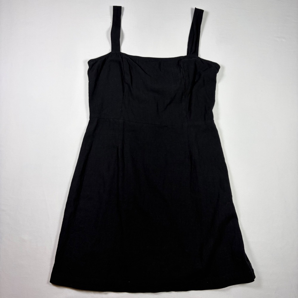Kendall & Kylie Mini Dress Black Cotton Button Back Smocked Square Neck Womens M